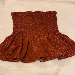 Polka dot strapless peplum top